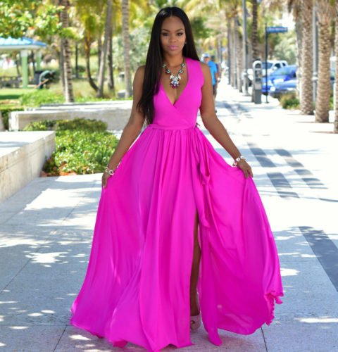 Pink chiffon maxi dress