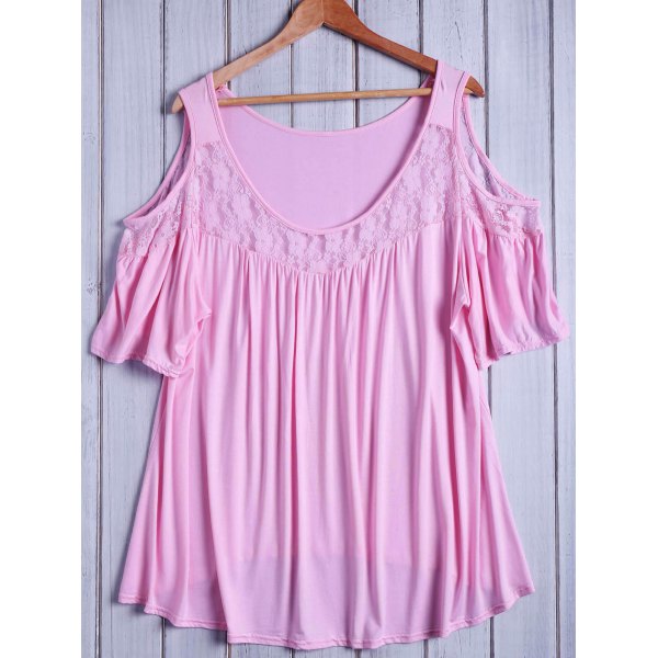 Plus Size Pink Spaghetti Cold Shoulder Blouses