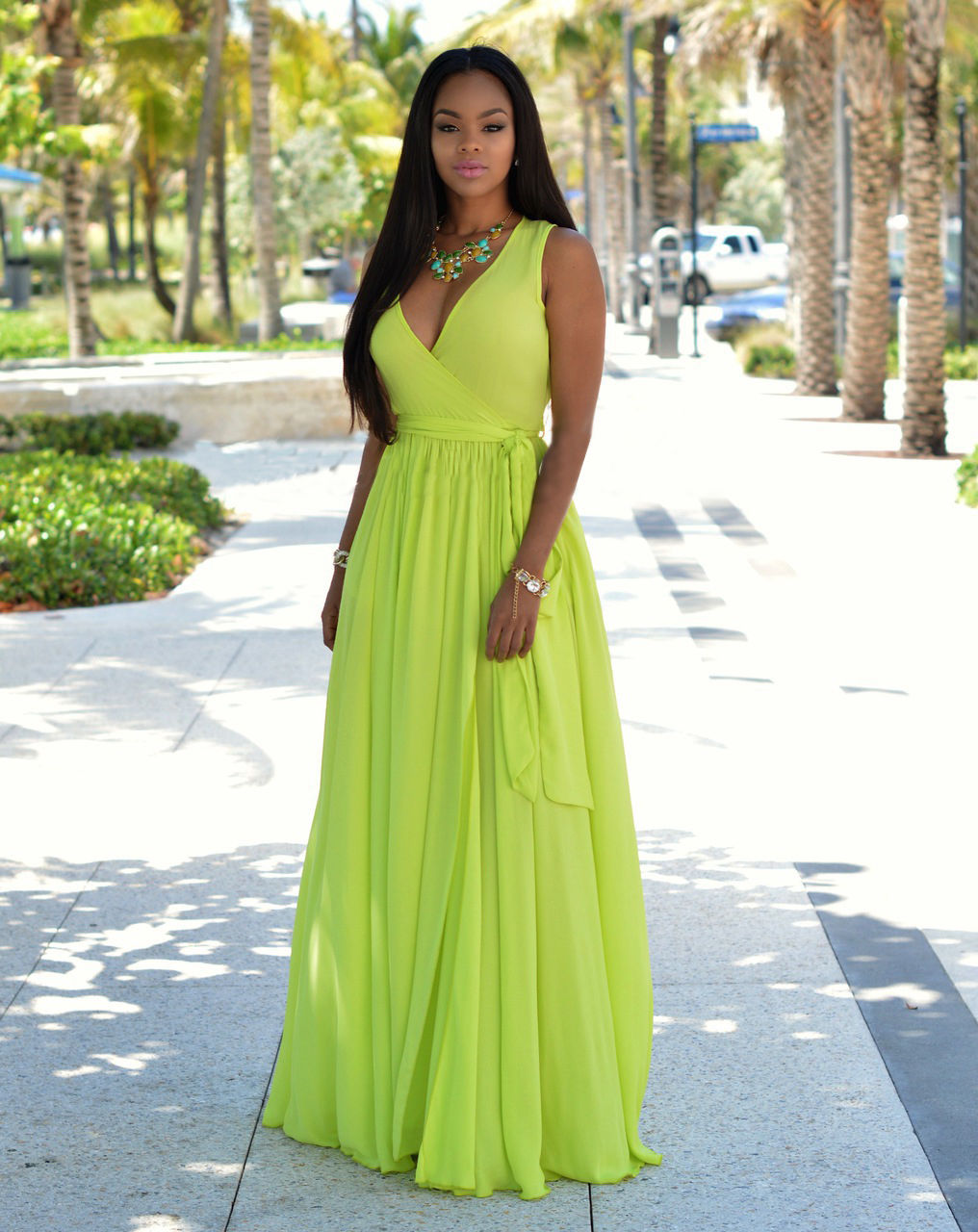 yellow flowing maxi dress