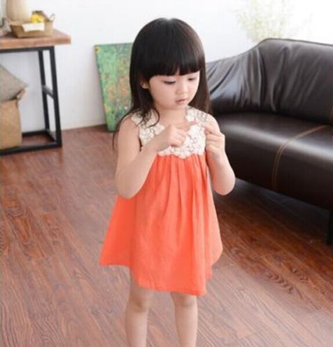 Sleeveless girls princess dress orange