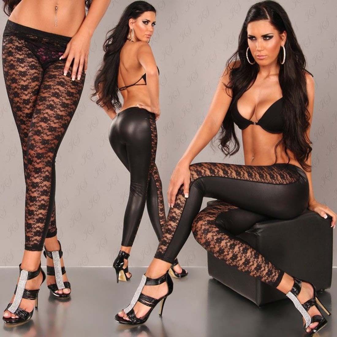 Skinny Fit Lace And Leather Two Tone Leggings Addicted2fashion