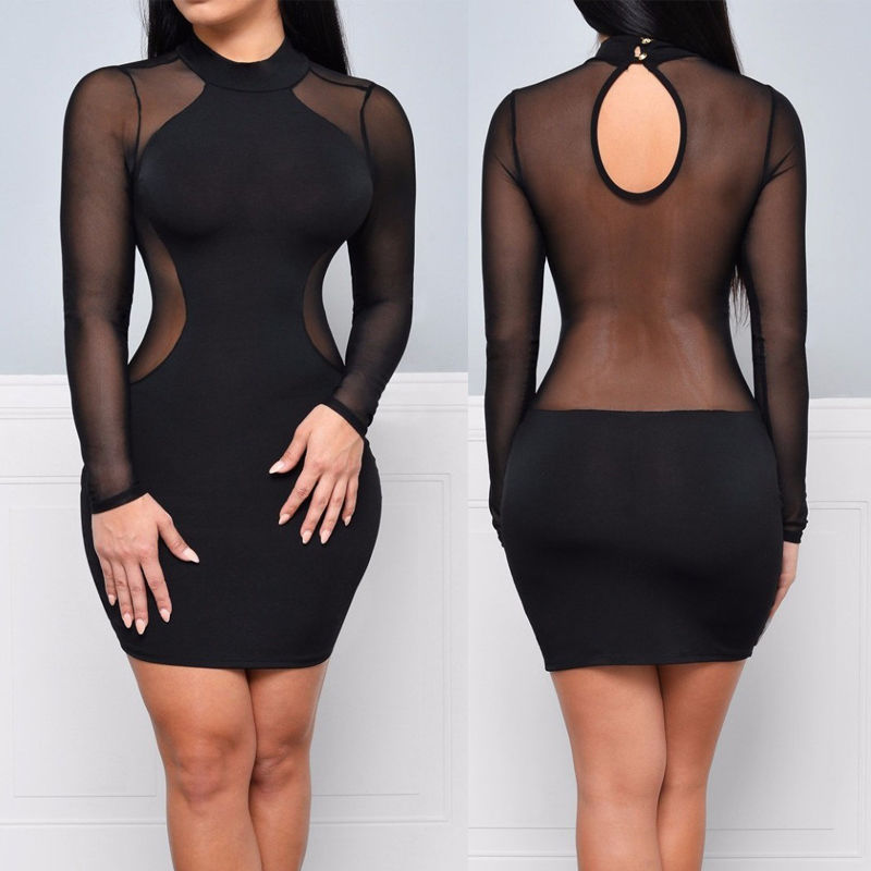 Choker Neck Sheer Design Bodycon Mini Dress Sale Addicted Fashion