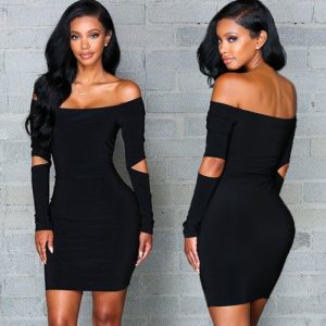 SEXY OFF SHOULDER SPLIT ARM BODYCON MINI DRESS