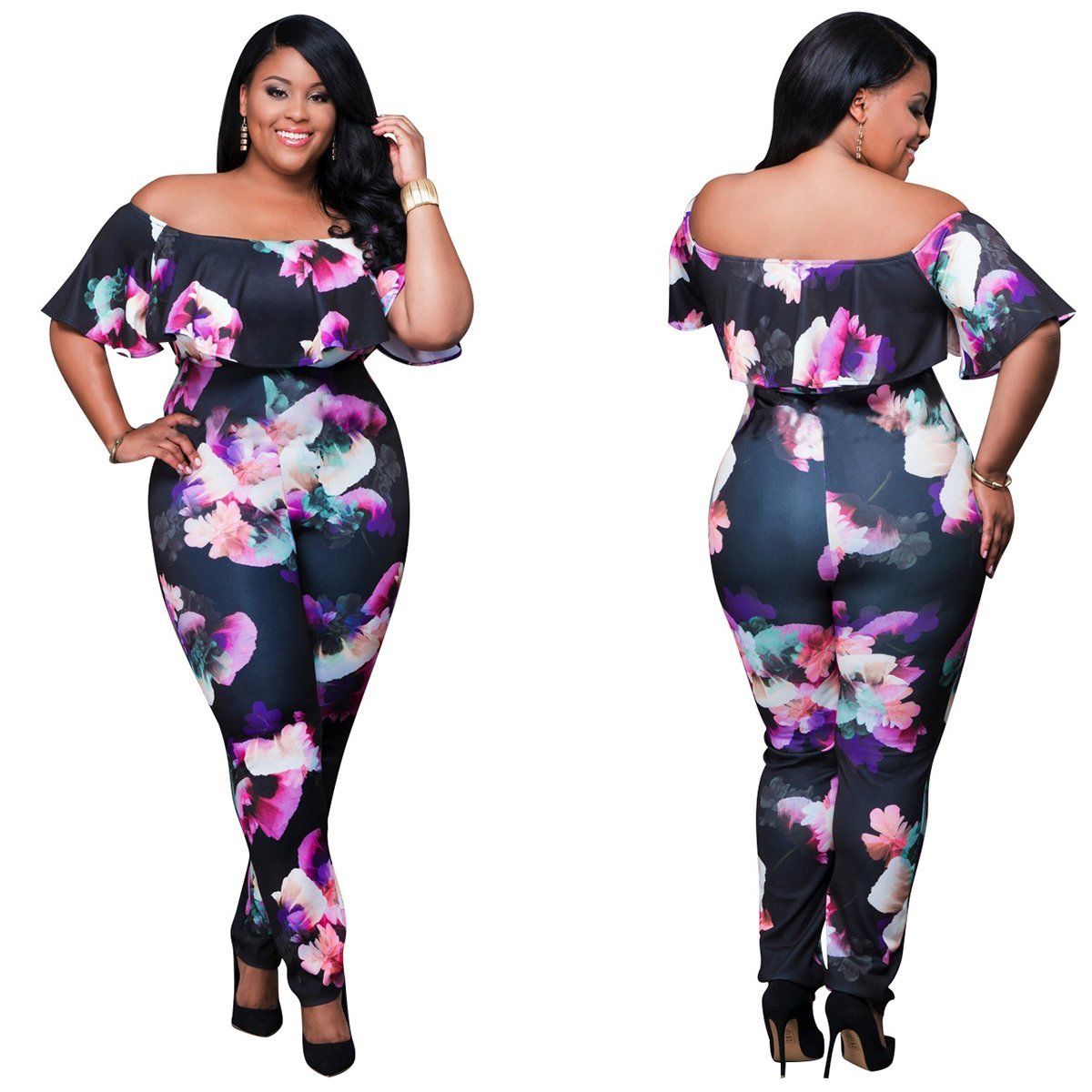 Off Shoulder Ruched Floral Printed Jumpsuits