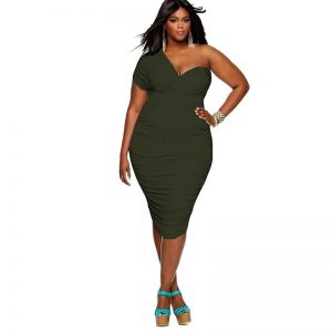 PLUS SIZE ONE SIDE OFF SHOULDER RUCHED MIDI DRESS   *SOLD OUT*
