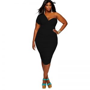 PLUS SIZE ONE SIDE OFF SHOULDER RUCHED MIDI DRESS           *SALE*OUT OF STOCK*