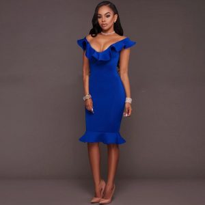 blue fishtail midi dress