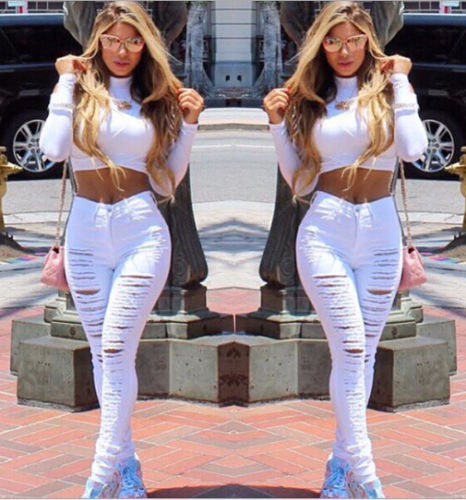 white high waisted ripped jeans