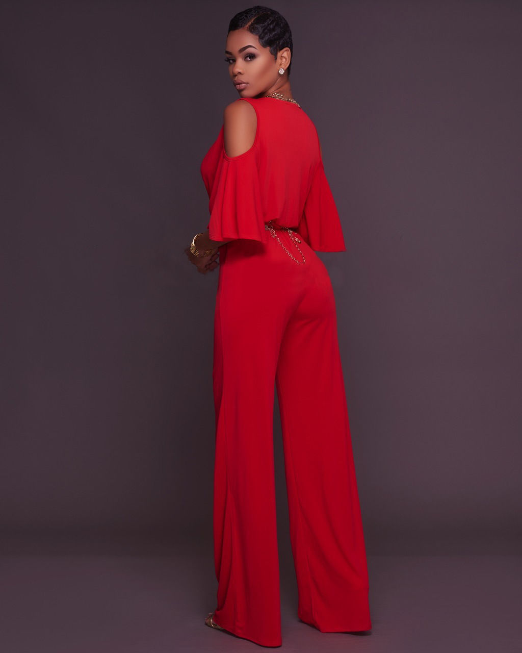 red flare jumpsuit