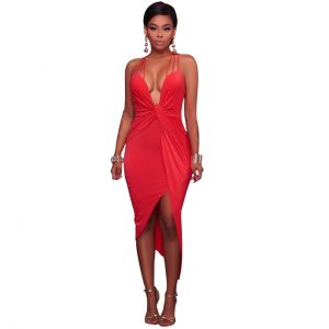 SPAGHETTI STRAP RUCHED ASYMMETRICAL DRESS