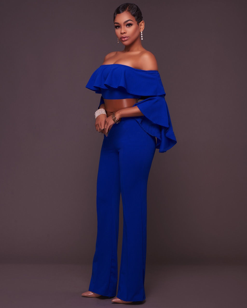 OFF SHOULDER RUFFLE BELL SLEEVE JUMPSUIT | ADDICTED2FASHION