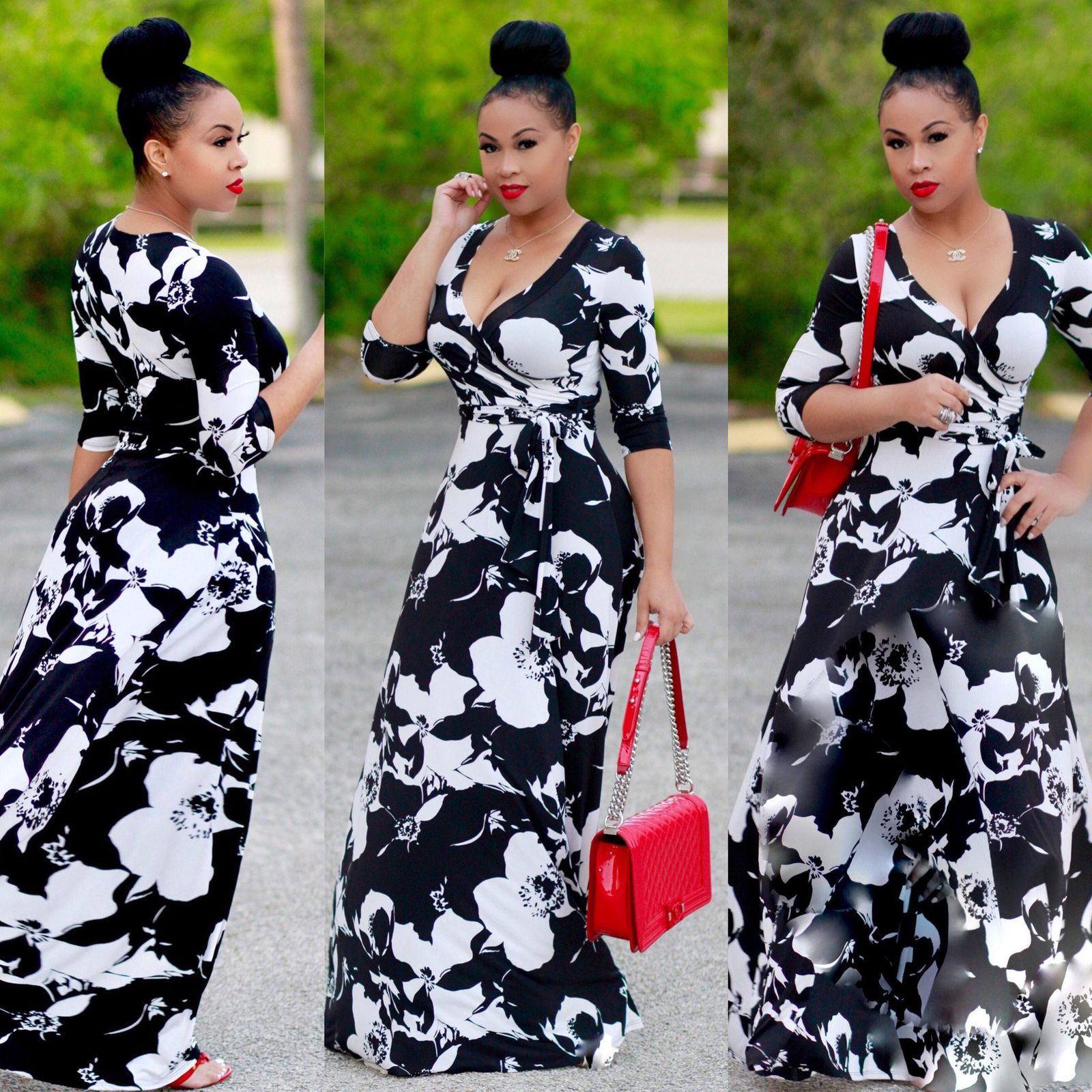 black and white floral maxi dress