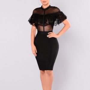 SHEER RUFFLE LACE DETAIL MINI DRESS