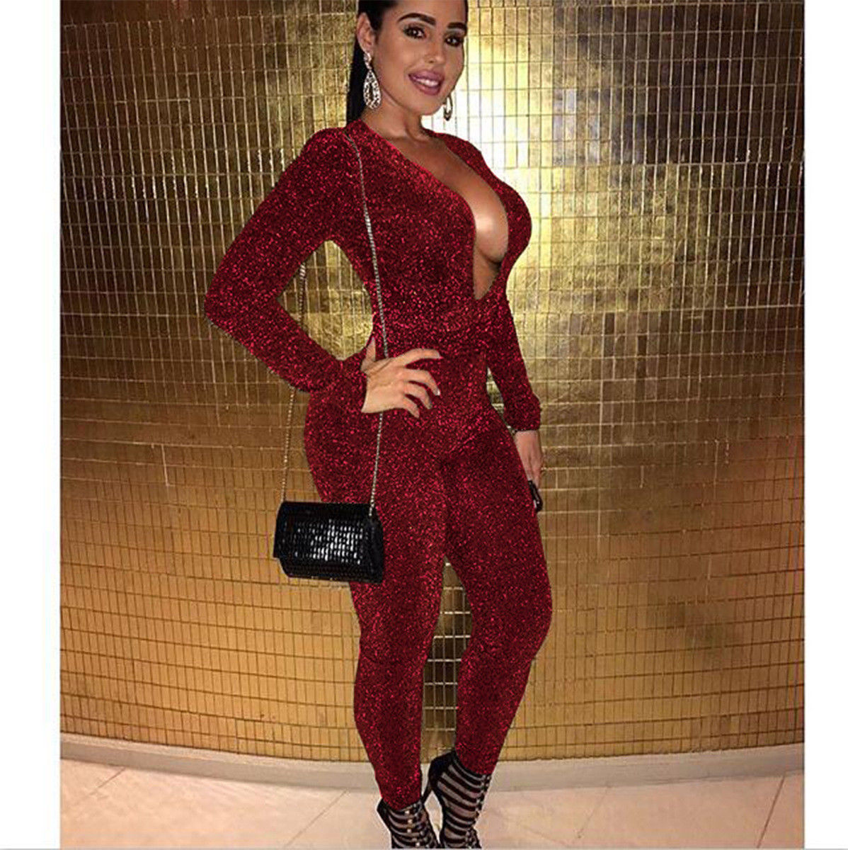 red glitter jumpsuit