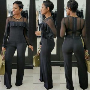 SHEER RUFFLE DESIGN WIDE LEG JUMPSUIT