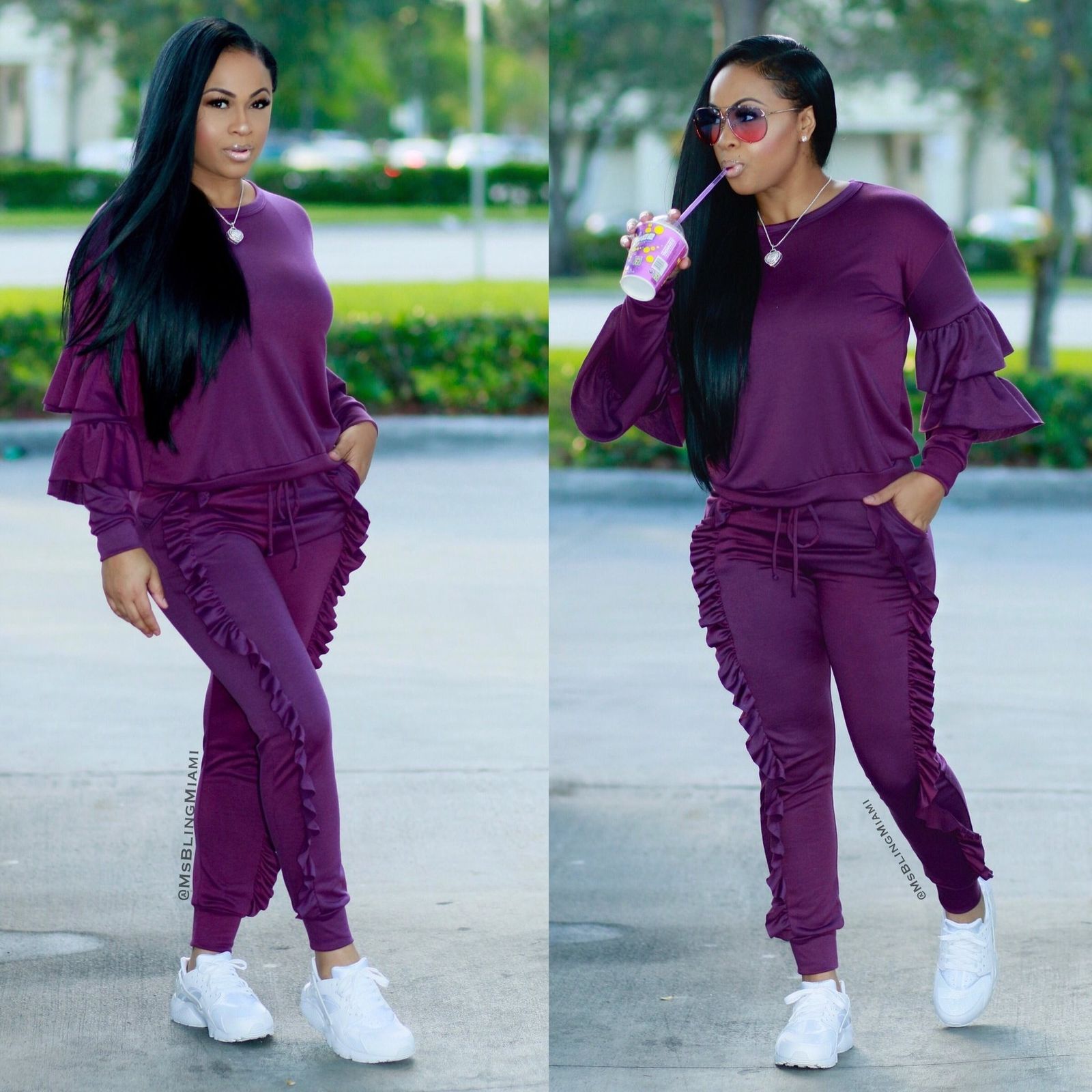 jogging suit with ruffles