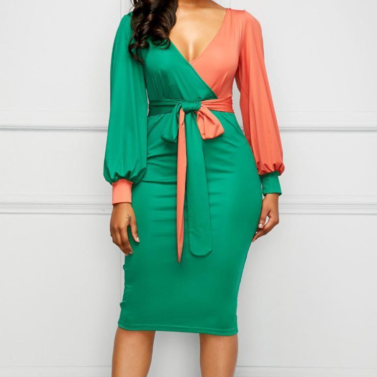 color block wrap dress