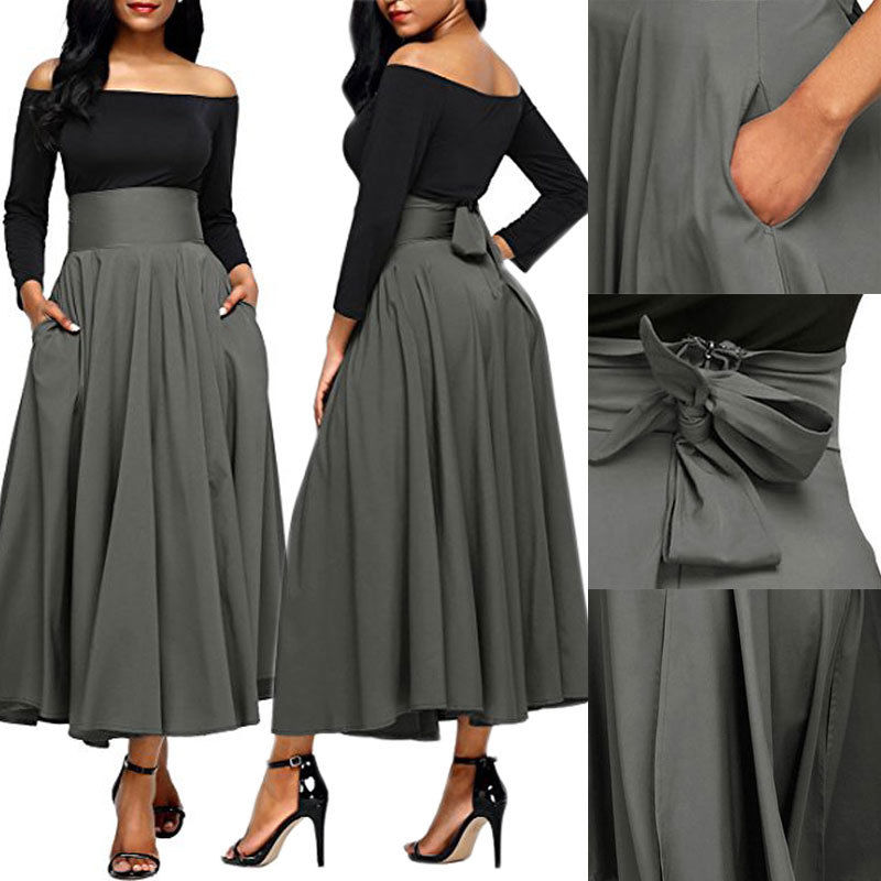 PLEATED HIGH WAIST SWING MAXI SKIRT 