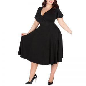 PLUS SIZE BAND WAIST DETAIL FLARE SLEEVE DRESS