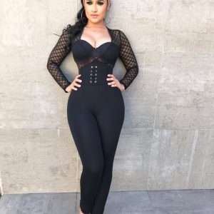 SHEER WEB DESIGN ZIPPER BACK JUMPSUIT