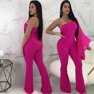 ONE SHOULDER BELL SLEEVE JUMPSUIT                               *OUT OF STOCK*