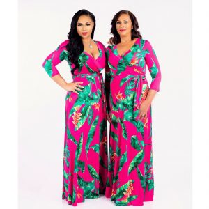 PLUNGING NECK FIT & FLARE MULTI PRINT MAXI DRESS              *SOLD OUT*