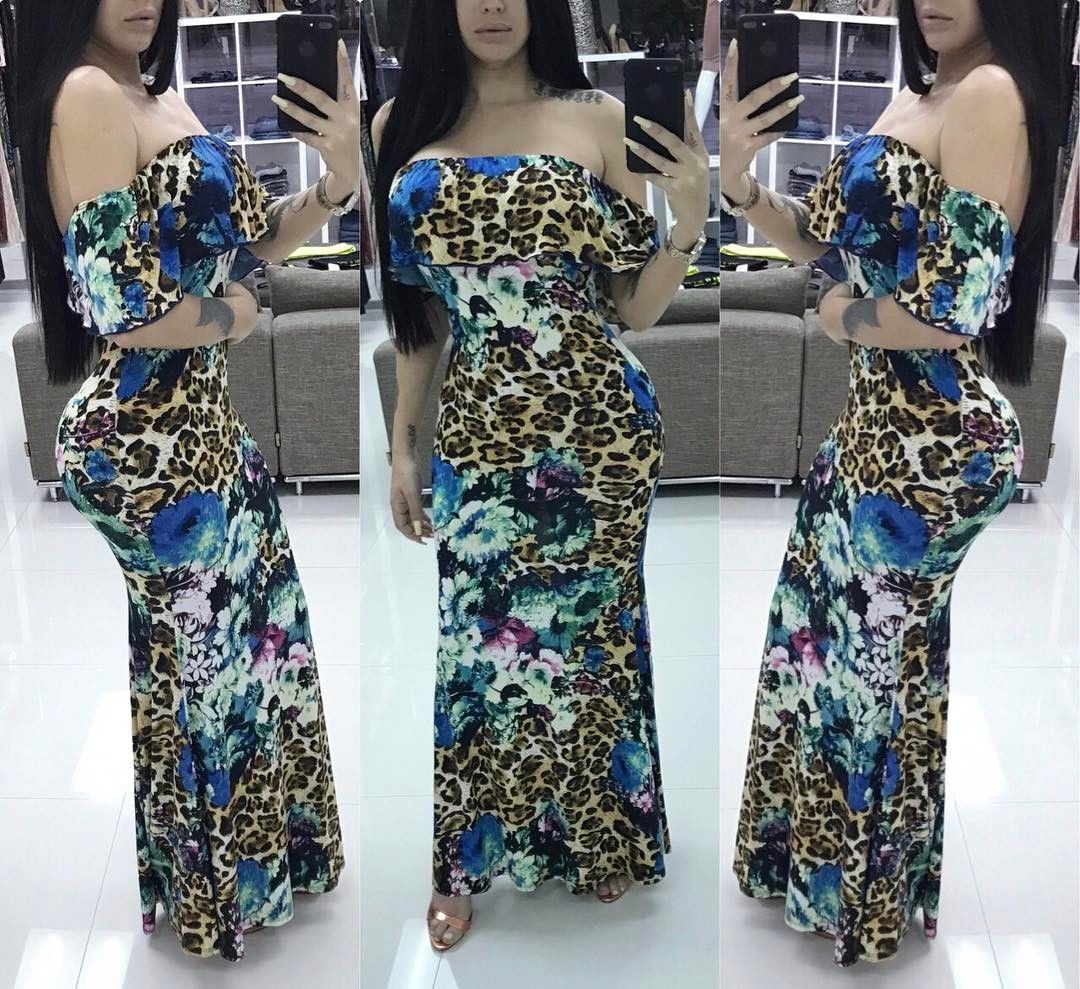 off shoulder leopard print dress