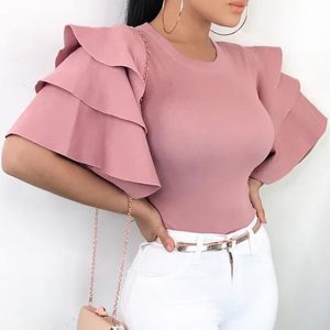 RUFFLE LAYERED SLEEVE FITTED TOP