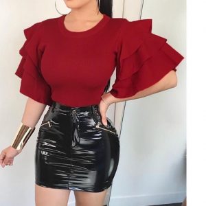RUFFLE LAYER SLEEVE FITTED TOP