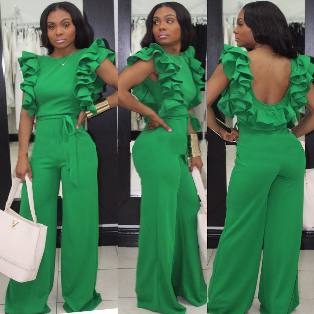ruffle jumpsuit with wide leg