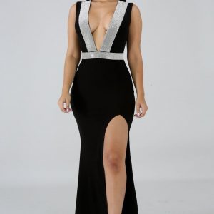 SLEEVELESS  EMBELLISHED SEQUIN SPLIT MAXI DRESS *PLUS SIZE AVAILABLE*