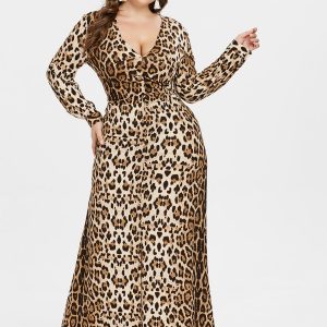 PLUS SIZE LEOPARD PRINT FIT & FLARE MAXI DRESS  * OUT OF STOCK *     *OUT OF STOCK*