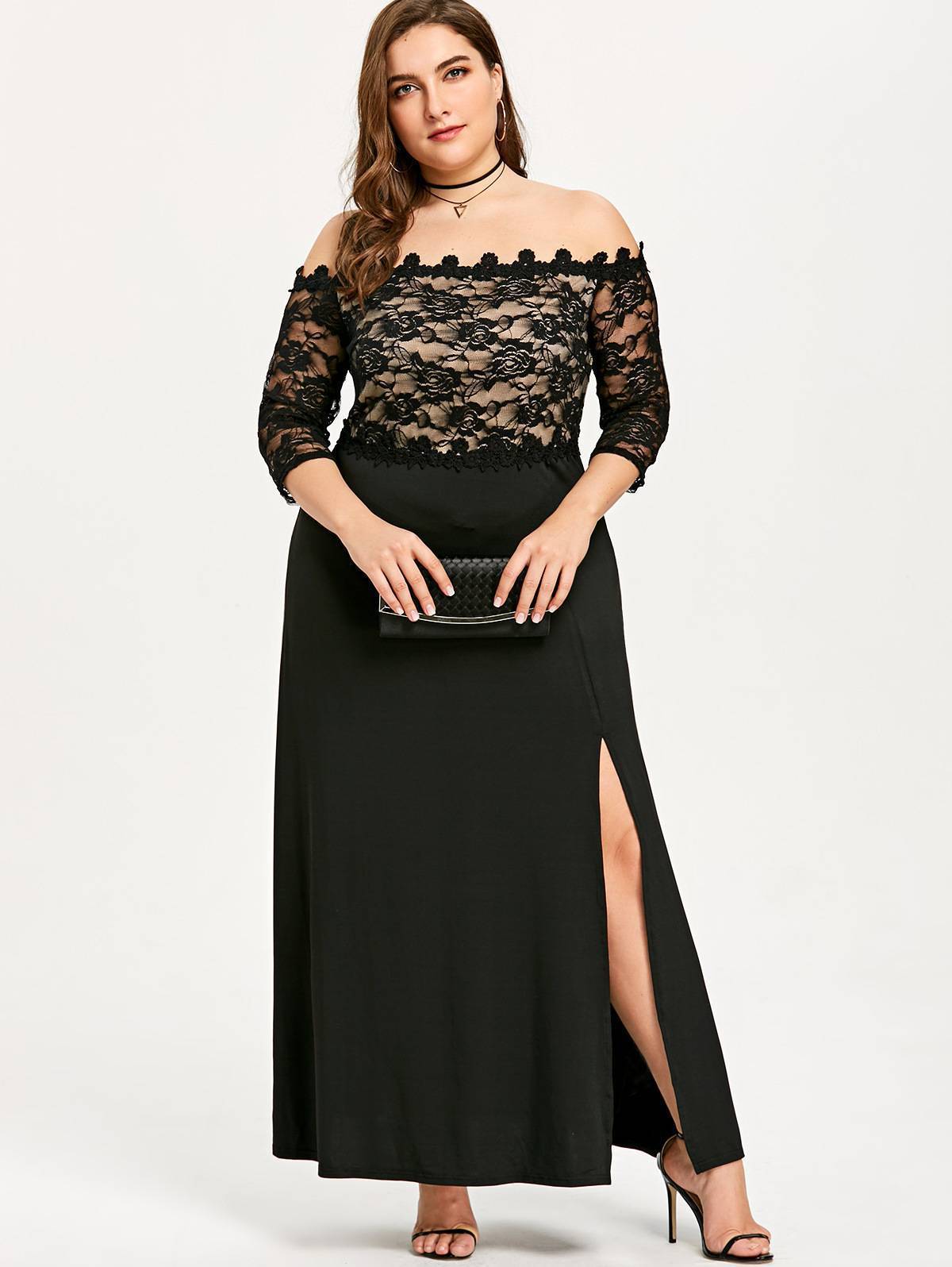 off shoulder gown for plus size