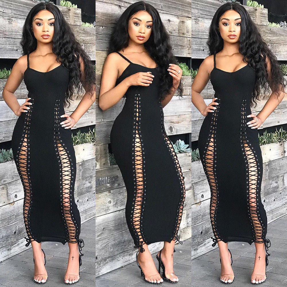black side lace up dress