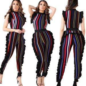 STRIPE RUFFLE DESIGN JUMPSUIT *PLUS AVAILABLE*
