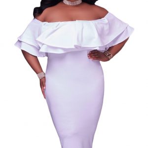PLUS SIZE RUFFLE OFF SHOULDER MIDI DRESS