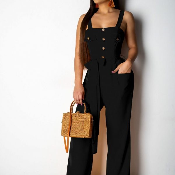 black thin strap jumpsuit