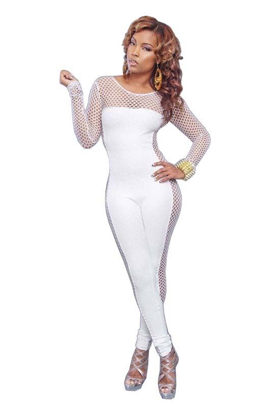 white netted jumpsuit