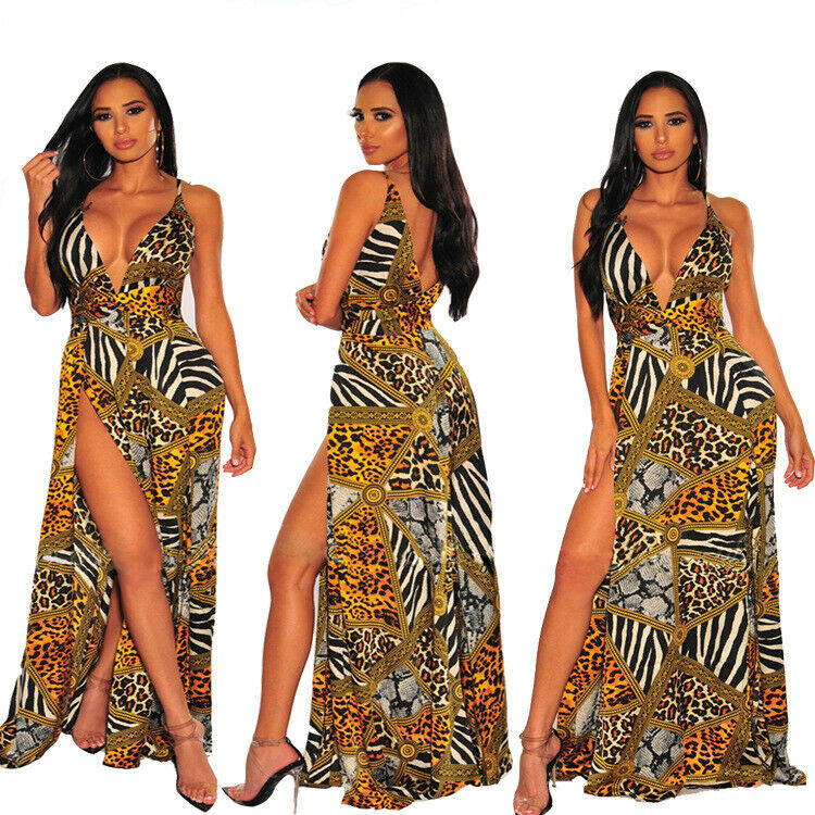 leopard print maxi dress with split