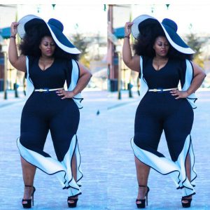 PLUS SIZE COLOR BLOCK FLARE HIGH WAIST JUMPSUIT