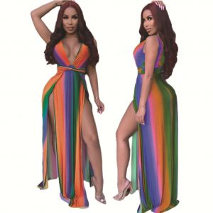 SLEEVELESS MULTI PRINT HIGH SLIT MAXI DRESS  *PLUS SIZE AVAILABLE*