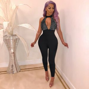 KEYHOLE RHINESTONE DESIGN JUMPSUIT  *PLUS SIZES*