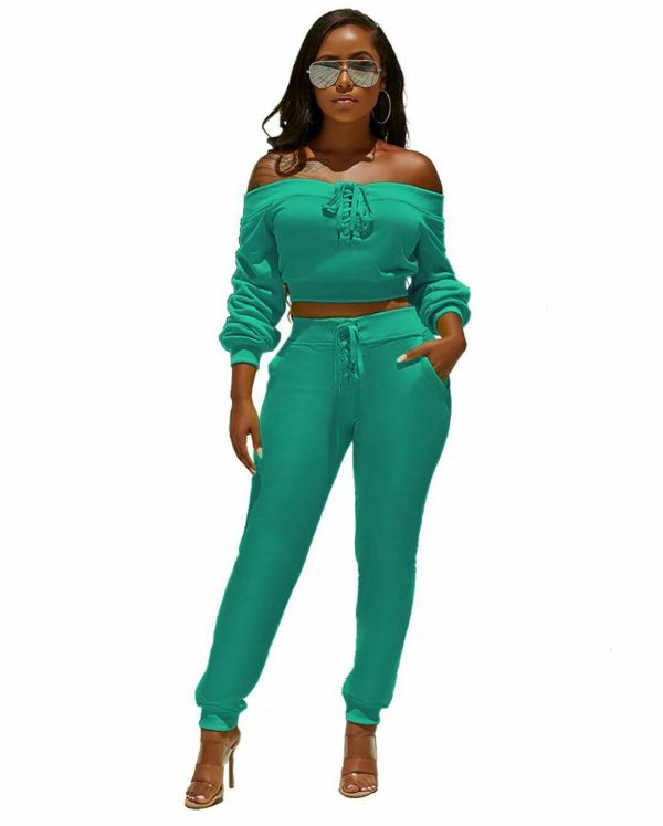 off shoulder sweat suit