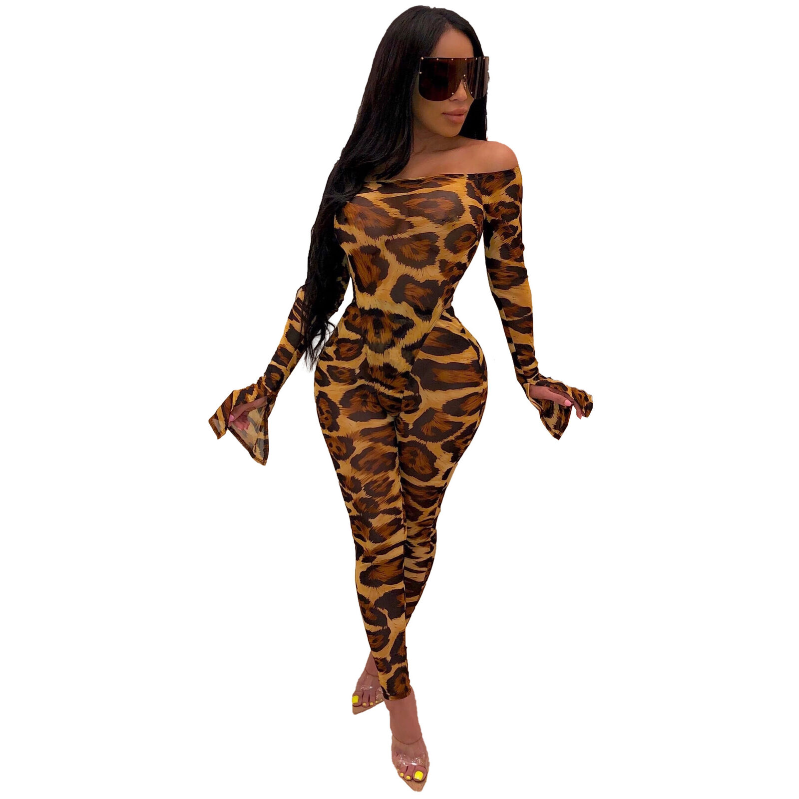 leopard mesh jumpsuit