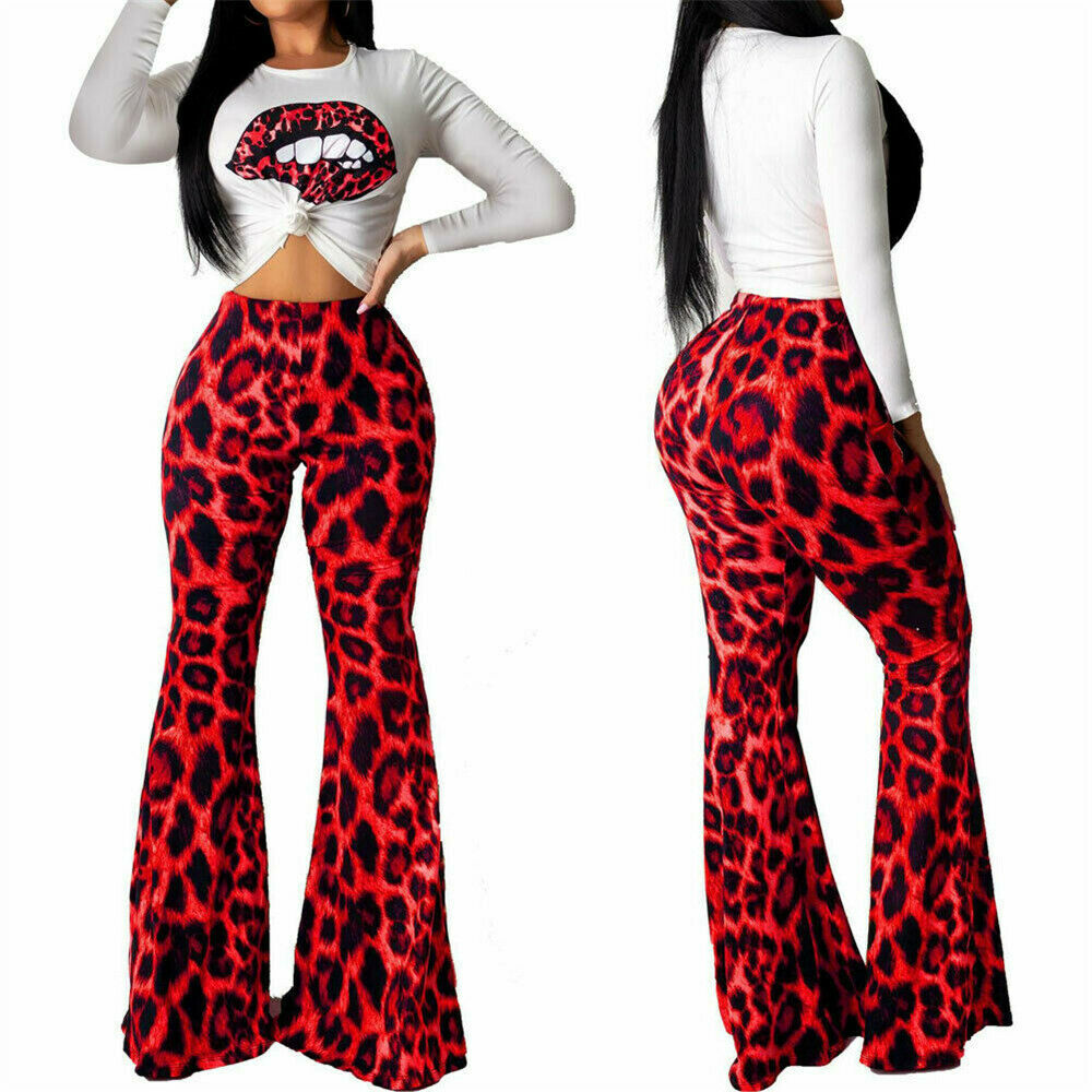 red animal print trousers