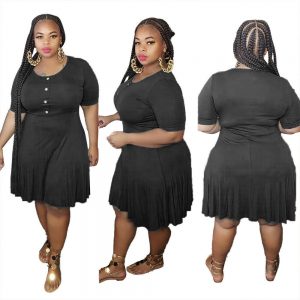 PLUS SIZE PLEATED SKATER DRESS