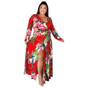 PLUS SIZE WRAP FLORAL PRINT MAXI DRESS
