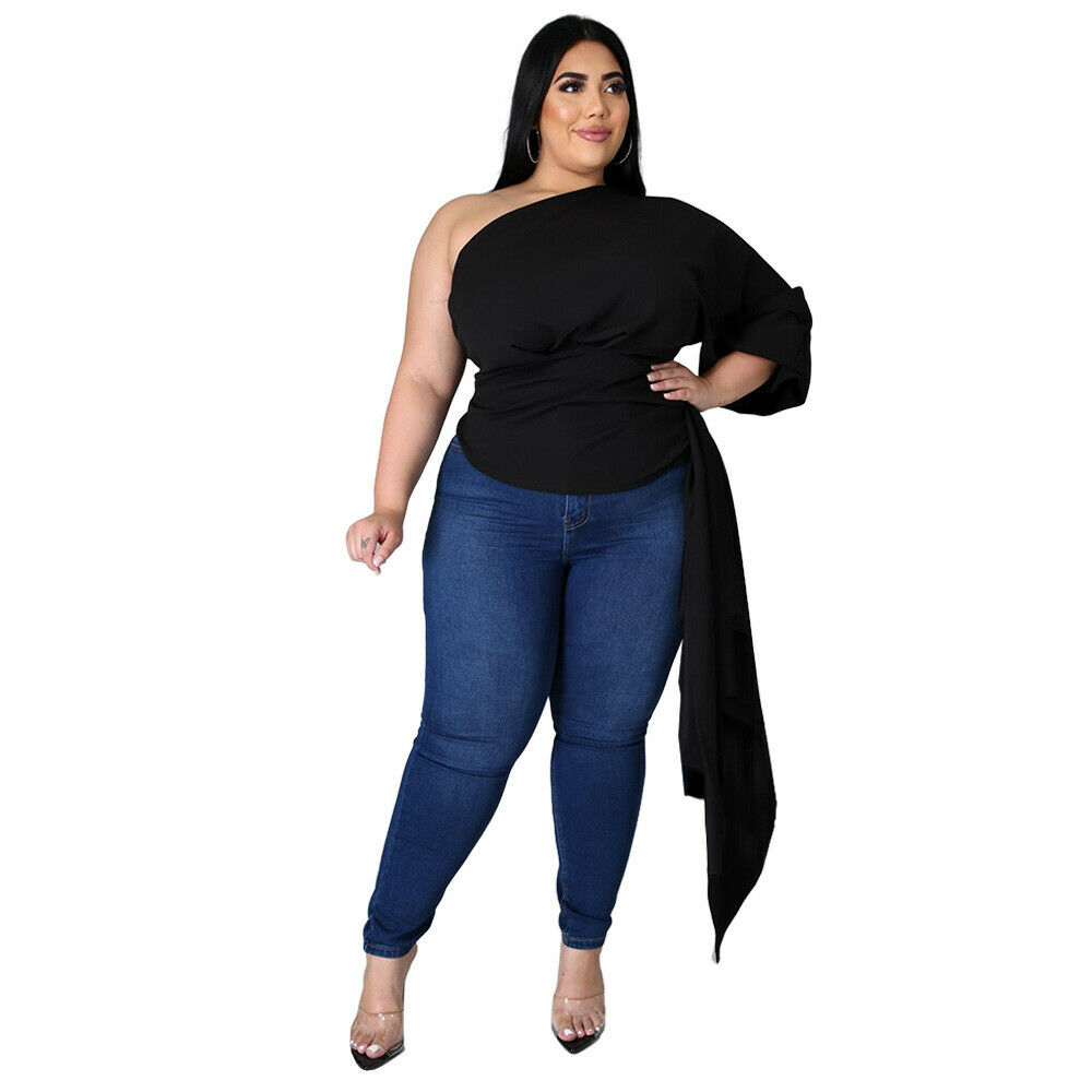 ONE SHOULDER SLOPING SLEEVE SIZE TOP *PLUS SIZE AVAILABLE* | ADDICTED2FASHION
