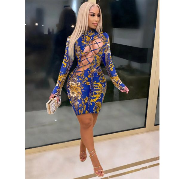 gold royal blu lace up mini dress