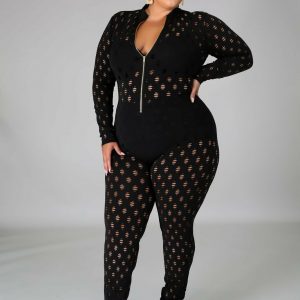 PLUS SIZE ZIPPED HOLLOW OUT FITTED JUMPSUIT                 *PLUS AVAILABLE*